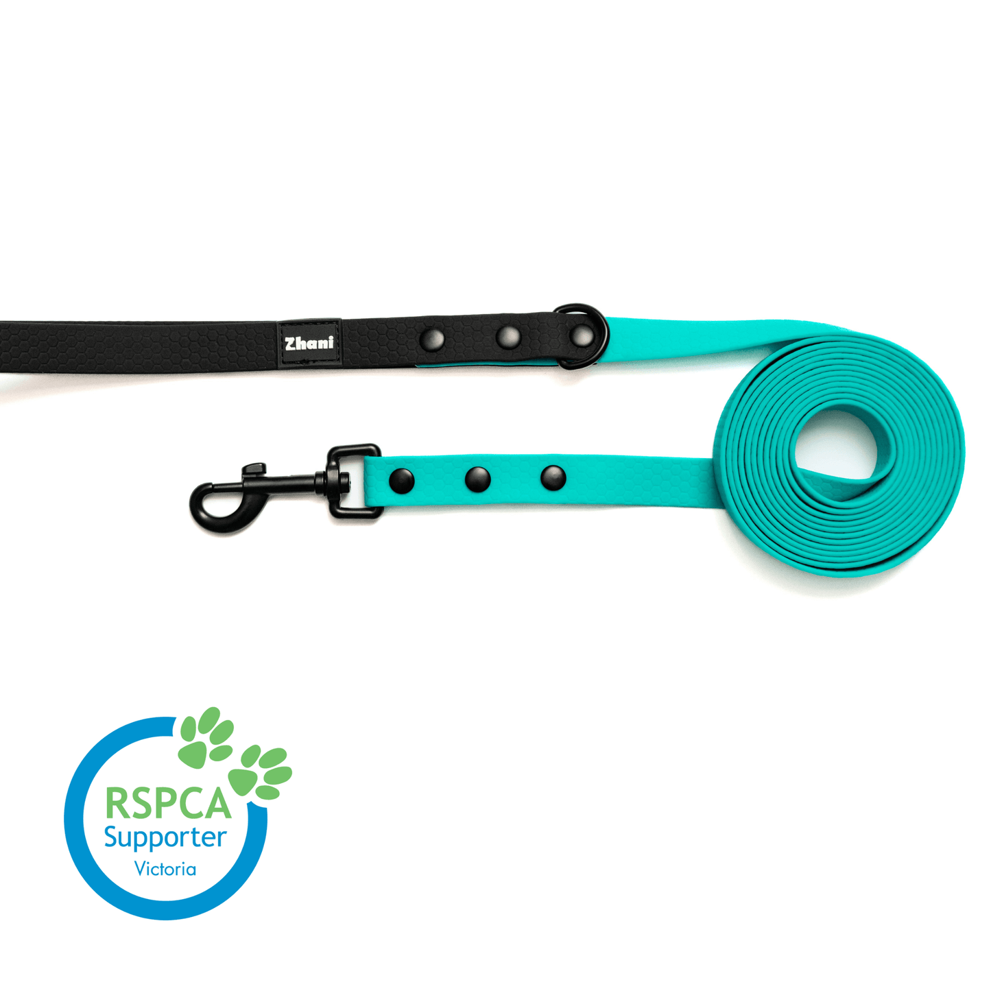 Aqua with Black Handle - Long Line Dog Lead; Washable; Light; Strong; Comfortable; Waterproof